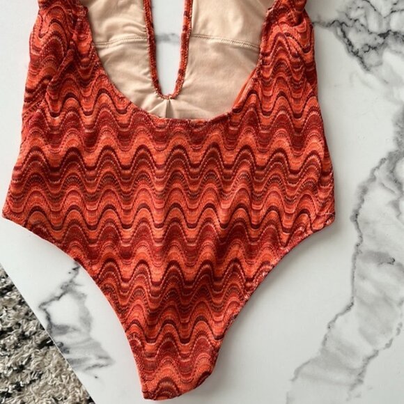 New Zara Retro Wave Print One Piece Halter Swimsuit Bodysuit 2856/228 - Picture 9 of 11